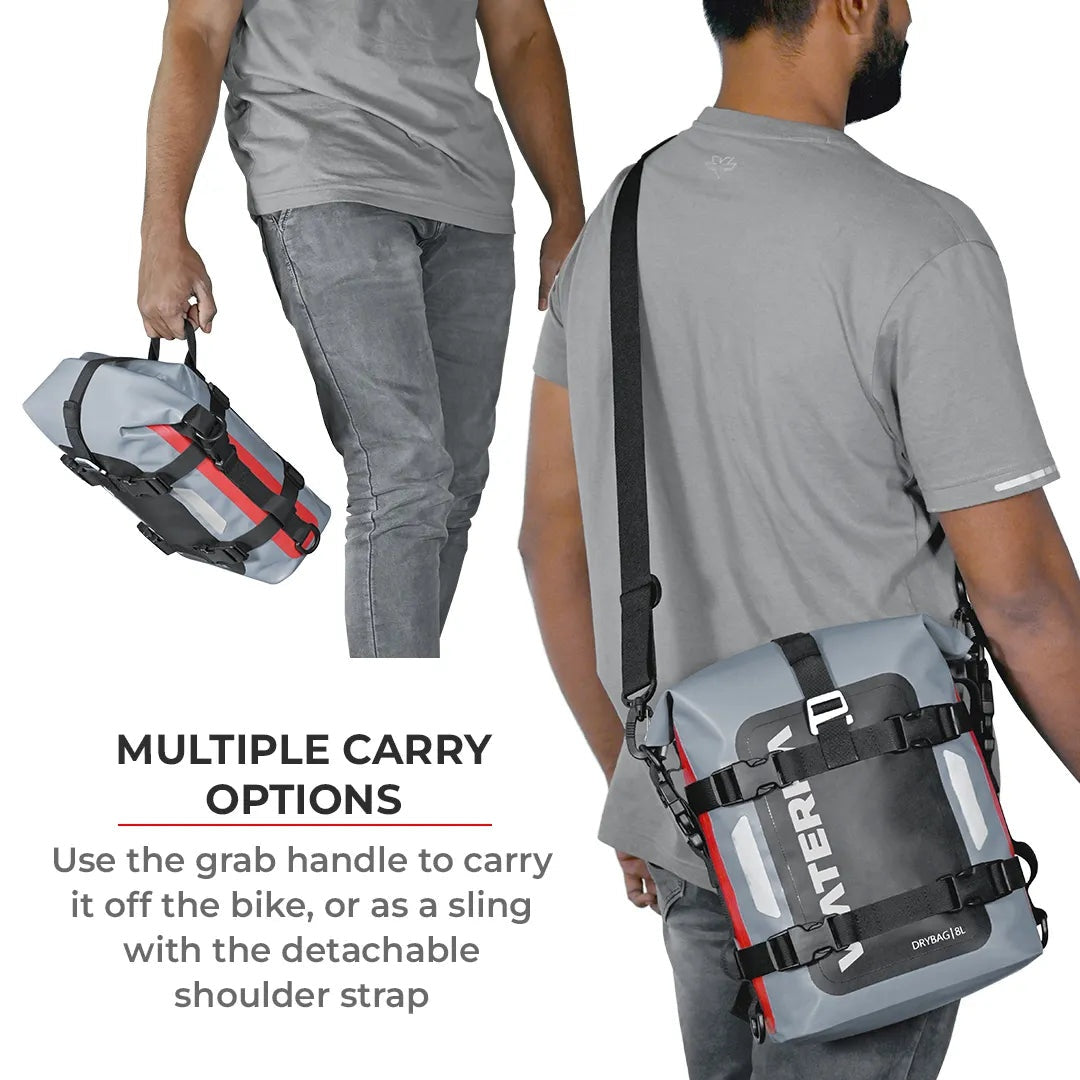 ViaTerra DryBag 8L 100% Waterproof Motorcycle Tailbag Rear rack bag Universal with versatile mounting
