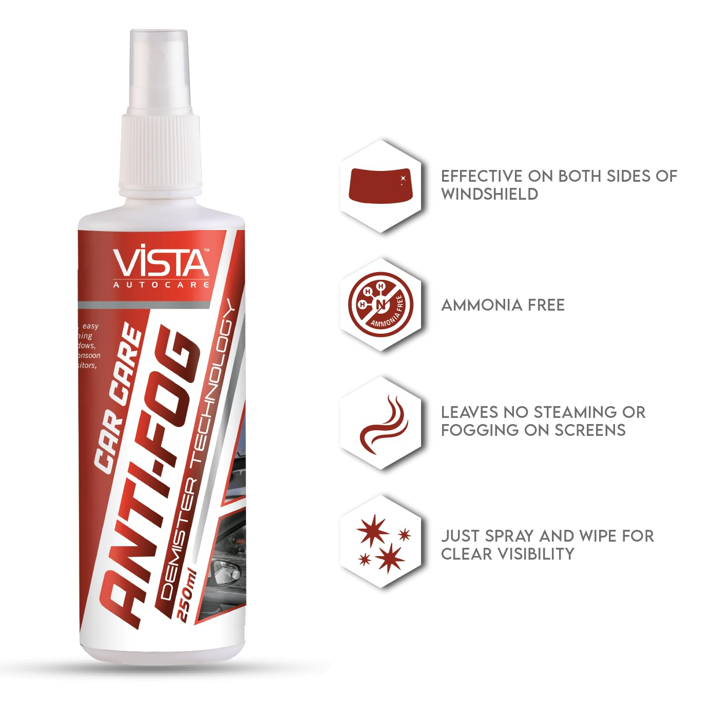 Vista Auto Care Anti Fog Demister 250ml Anti Fog Spray for Windscreen Anti Fog Spray for Car and Helmet