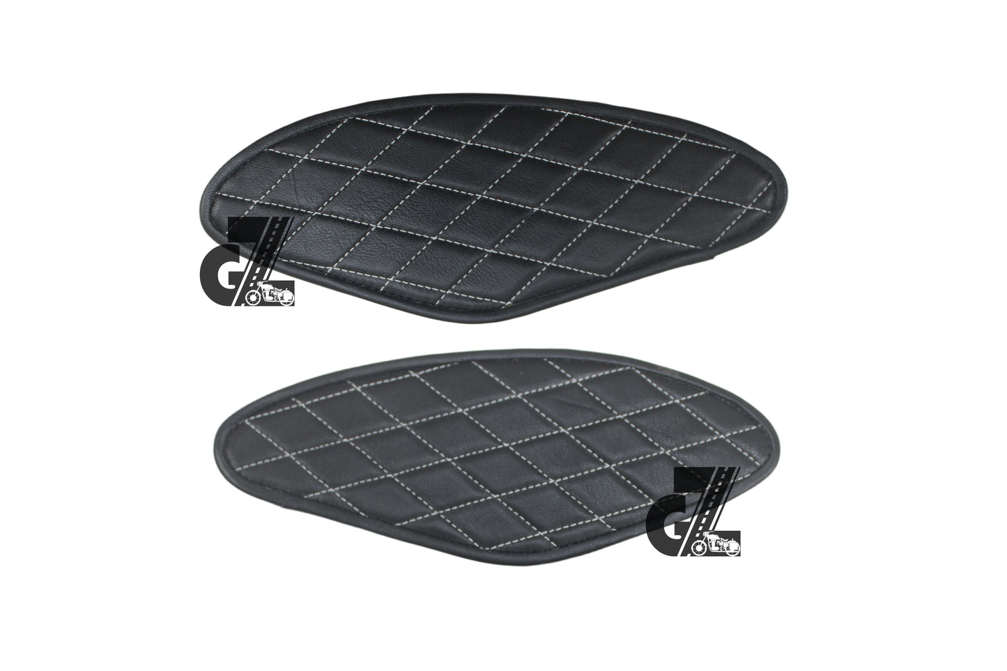 Diamond Black Tank Pads with White Thread, Genuine Leather For Royal Enfield Hunter 350