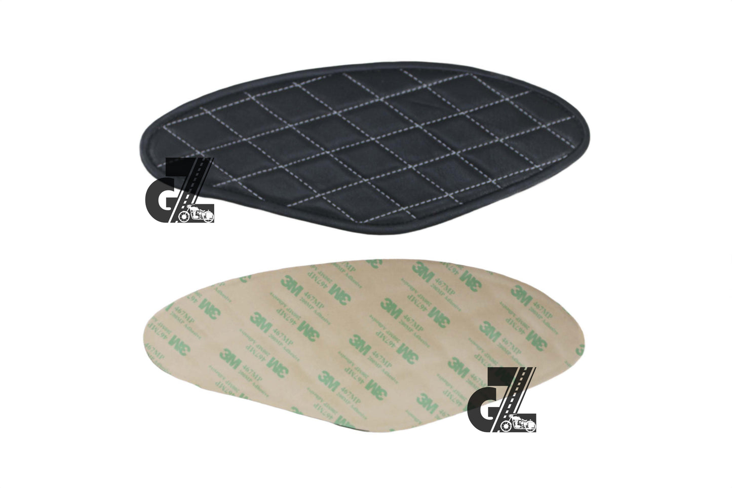 Diamond Black Tank Pads with White Thread, Genuine Leather For Royal Enfield Hunter 350