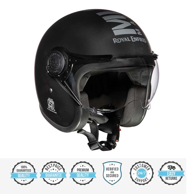 ROYAL ENFIELD JET OPEN FACE MLG HELMET WITH CLEAR VISOR MATT BLACK