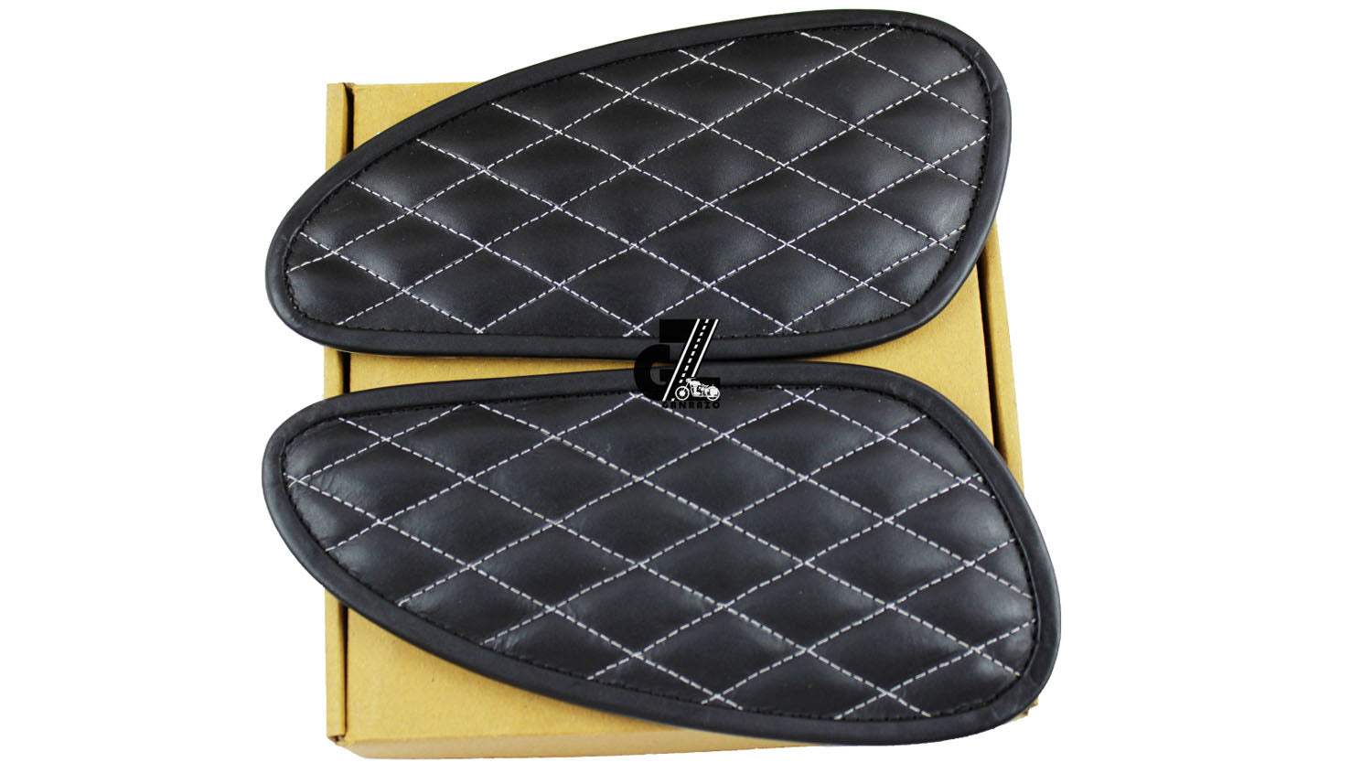 Leather Dimond Black Tank Pad with White Thread Genuine Leather for Royal Enfield Interceptor 650