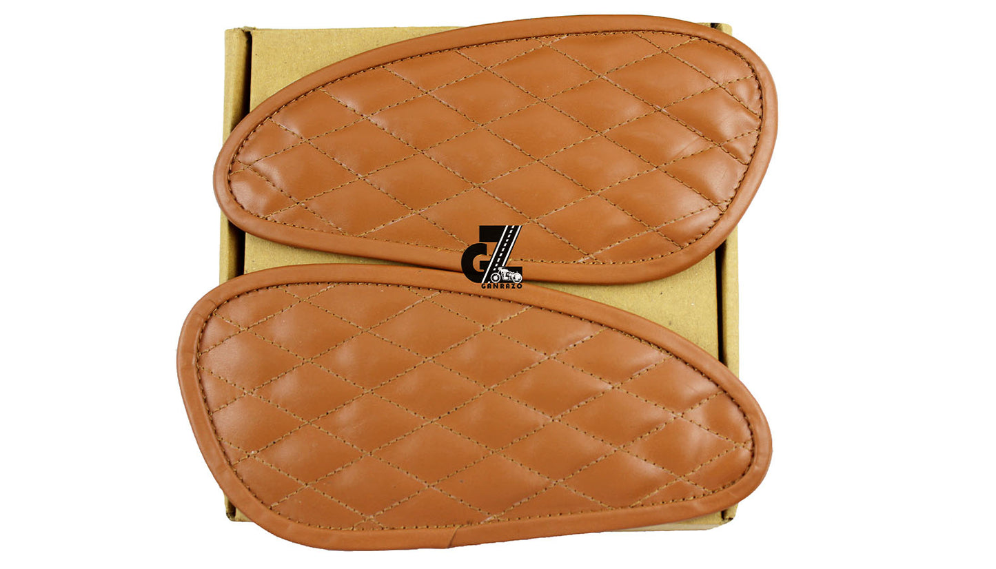 Leather Dimond Tan Tank Pad with Tan Thread Genuine Leather for Royal Enfield Interceptor 650
