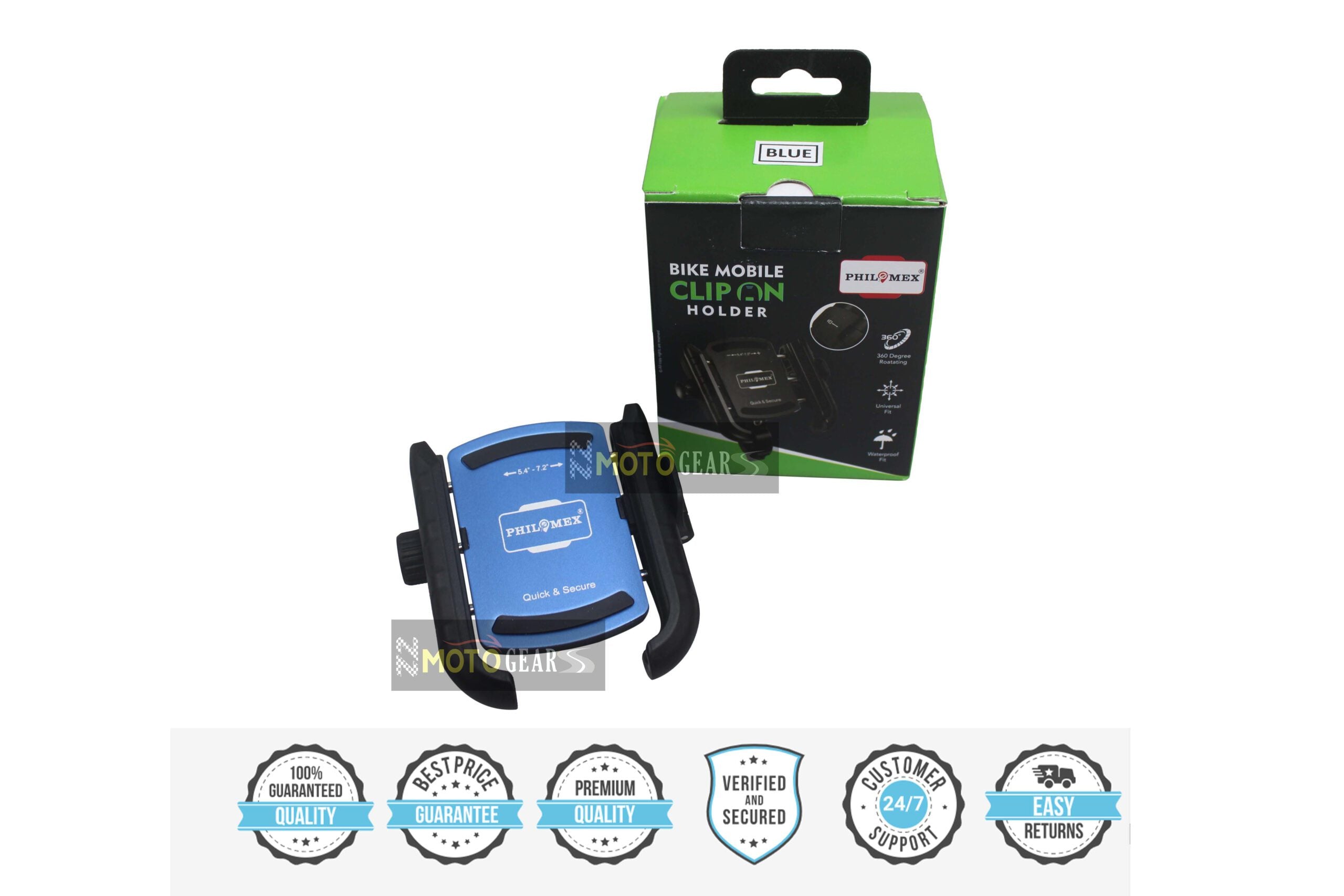 Philomex Universal Motorcycle Scooter Clip On Mobile Holder Blue