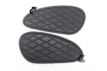 Genuine Leather Daimond Black Tank Pad with Red Thread Compatible with Royal Enfield Bear 650