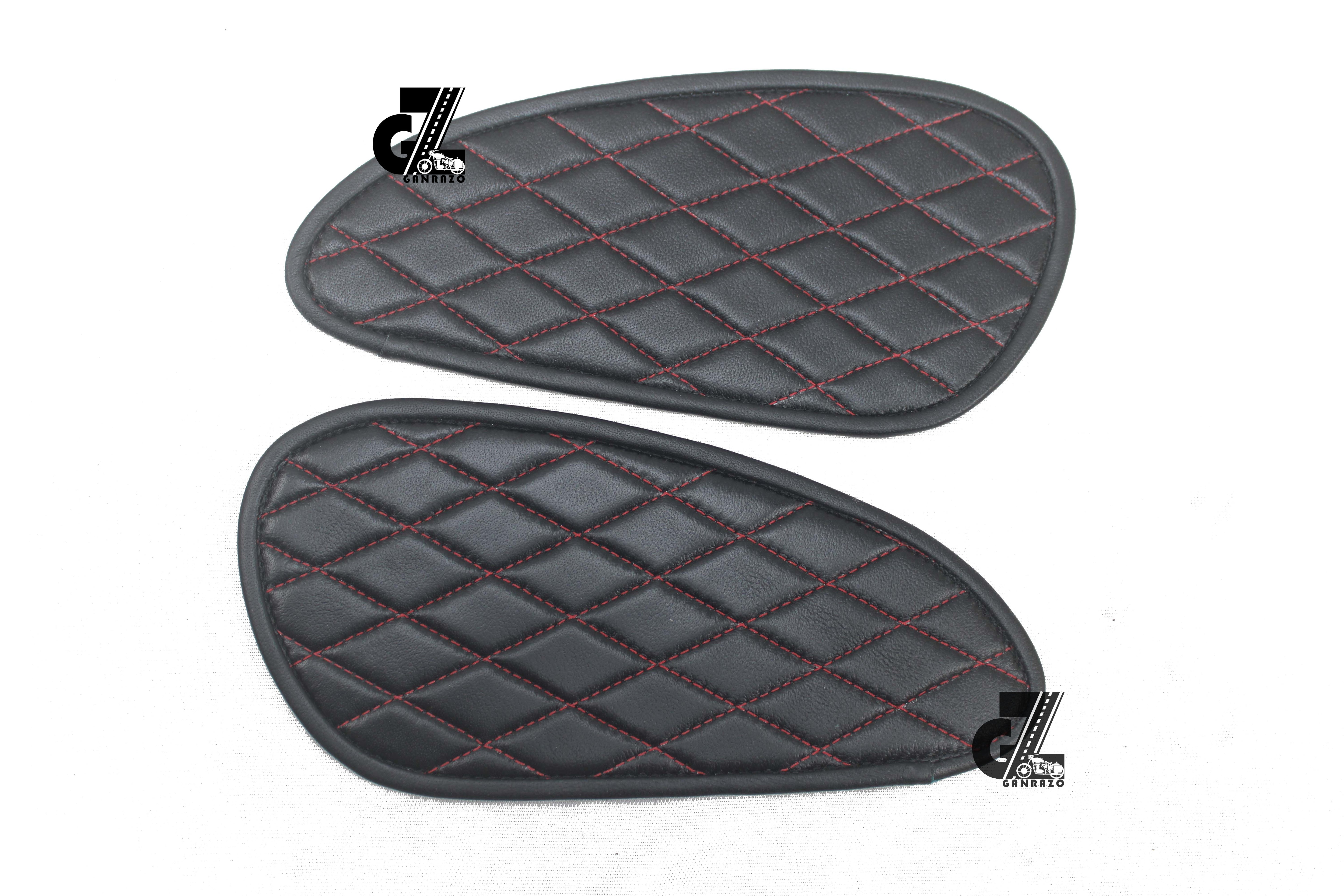 Genuine Leather Daimond Black Tank Pad with Red Thread Compatible with Triumph Speed & Scrambler 400