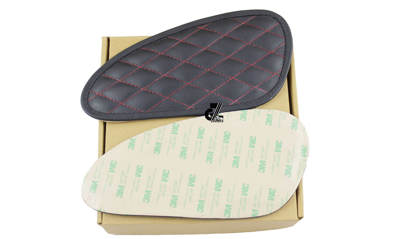 Leather Dimand Black Tank Pad with Red Thread Genuine Leather for Royal Enfield Interceptor 650