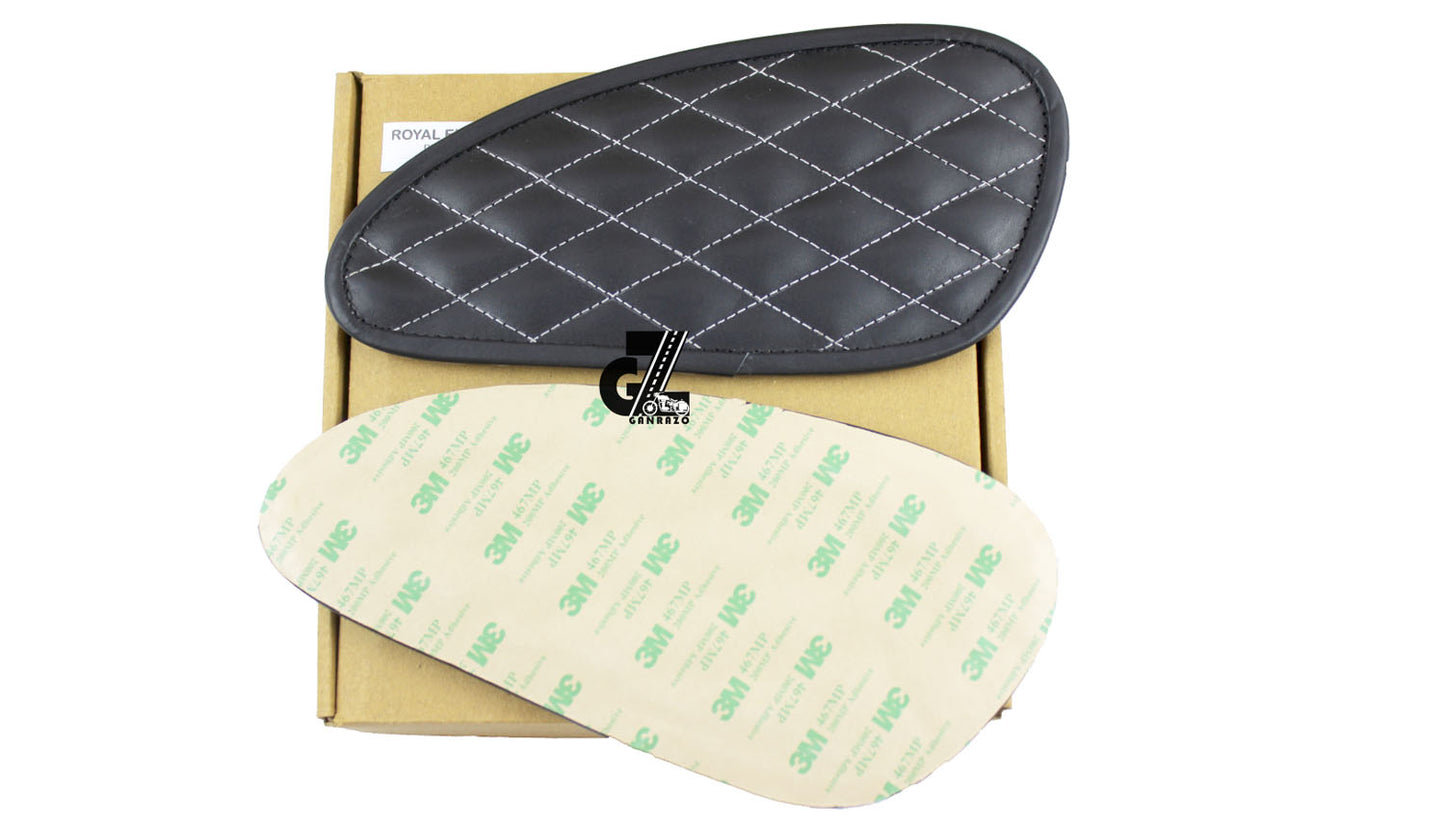 Leather Dimond Black Tank Pad with White Thread Genuine Leather for Royal Enfield Interceptor 650