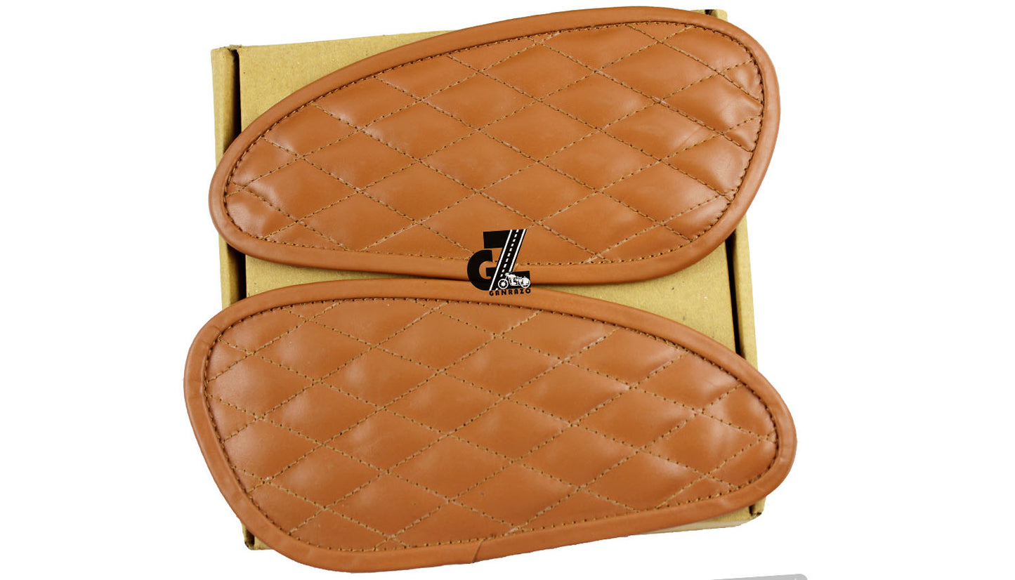 Leather Dimond Tan Tank Pad with Tan Thread Genuine Leather for Royal Enfield Interceptor 650