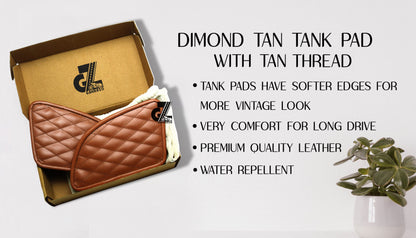 Leather Diamond Tan Tank Pad with Tan Thread Genuine Leather for Royal Enfield Continental Gt 650