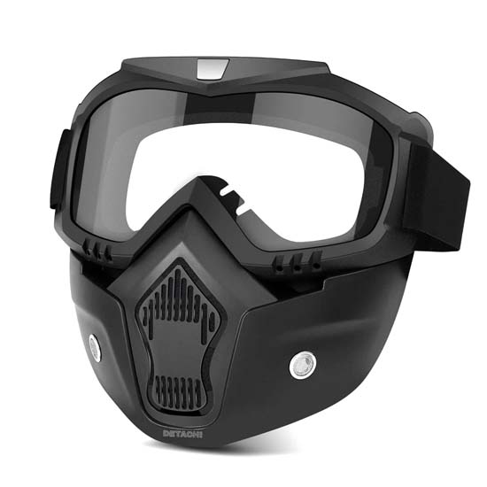 Goggle Mask Anti Scratch UV Protective Open Face & Eyewear Windproof Dirt Shield Adjustable Strap Soft Foam Padded Detachable for Cycling Bike Off Road Racing Riding Unisex Clear