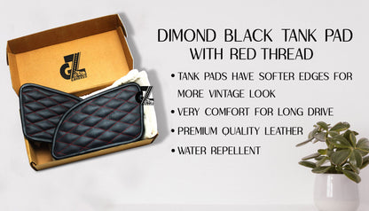 Leather Diamond Black Tank Pad with Red Thread Genuine Leather for Royal Enfield Continental Gt 650