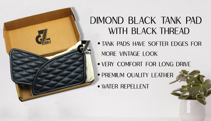 Leather Diamond Black Tank Pad with Black Thread Genuine Leather for Royal Enfield Continental Gt 650