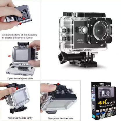 4K Sports Ultra HD DV WiFi Action Camera, 16MP, 170° Angle, 30M Water Resistant, Supports