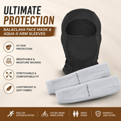 Balaclava & Arm Sleeves Black & Grey For Men & Women Full Face Mask for Bikers Helmet Liner & Head Cover Breathable Mask for Motorcycle Riding & Cycling