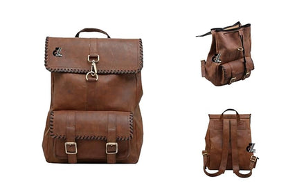 Genuine Leather Vintage Backpack Large Capacity Travel Bag /Professional Use (Brown)