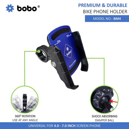 BOBO BM4 Jaw-Grip Bike MotorcycleScooter Mobile Phone Holder Mount, Ideal for Maps and GPS Navigation (Blue)