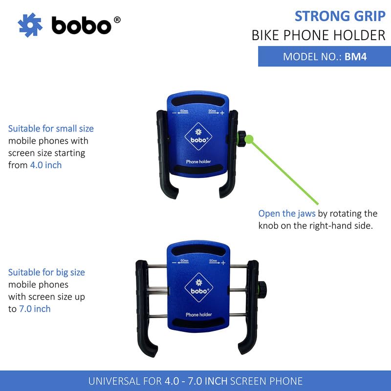 BOBO BM4 Jaw-Grip Bike MotorcycleScooter Mobile Phone Holder Mount, Ideal for Maps and GPS Navigation (Blue)
