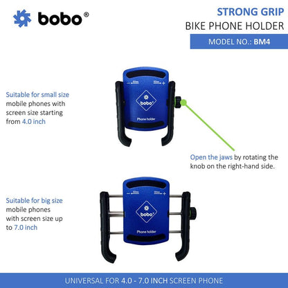 BOBO BM4 Jaw-Grip Bike MotorcycleScooter Mobile Phone Holder Mount, Ideal for Maps and GPS Navigation (Blue)