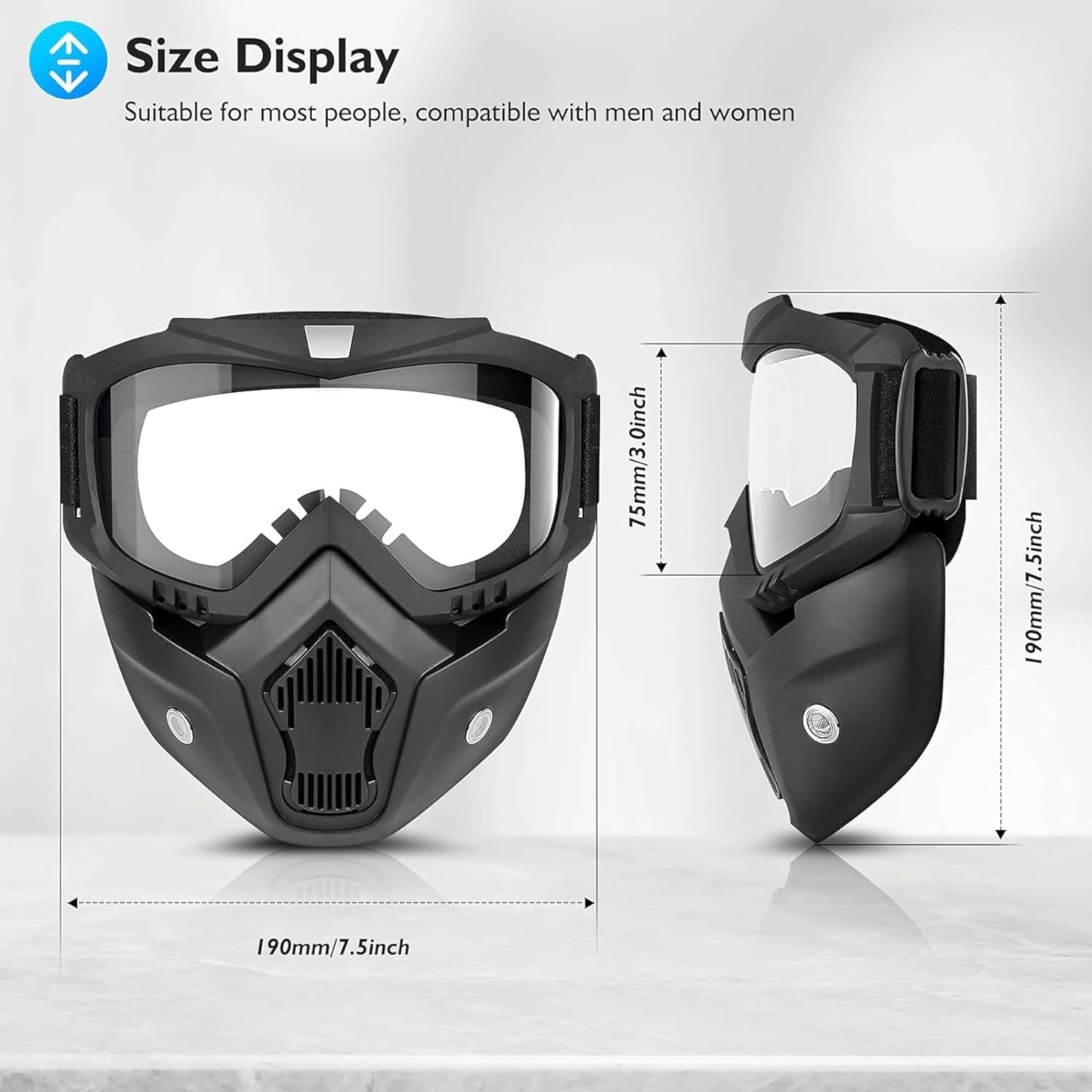 Goggle Mask Anti Scratch UV Protective Open Face & Eyewear Windproof Dirt Shield Adjustable Strap Soft Foam Padded Detachable for Cycling Bike Off Road Racing Riding Unisex Clear