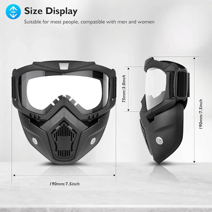 Goggle Mask Anti Scratch UV Protective Open Face & Eyewear Windproof Dirt Shield Adjustable Strap Soft Foam Padded Detachable for Cycling Bike Off Road Racing Riding Unisex Clear