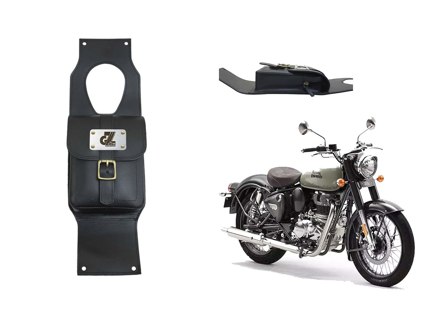 Genuine Leather Tank Strap Bag Compatible with Royal Enfield New Classic Reborn 350