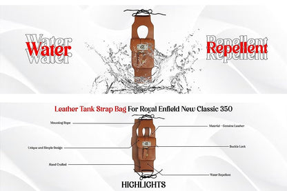 Genuine Leather Tank Strap Bag Compatible with Royal Enfield New Classic Reborn 350