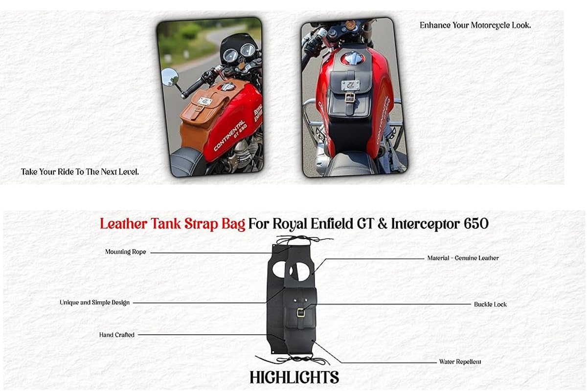 Genuine Leather Tank Strap Bag Compatible with Royal Enfield Continental GT & Interceptor 650