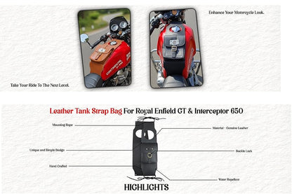 Genuine Leather Tank Strap Bag Compatible with Royal Enfield Continental GT & Interceptor 650