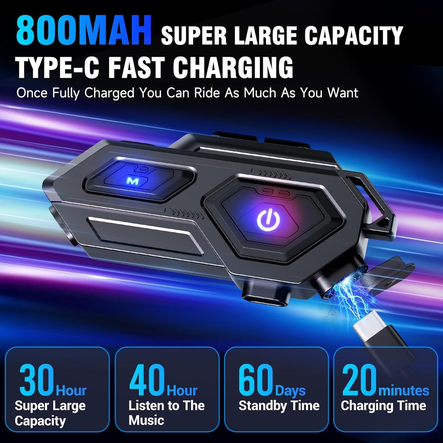 EDYELL C8 Pro Motorcycle Bluetooth Headsets, LED Emergency Light, HD Calling, Wireless Dual Earphone, V5.3, IP67 Waterproof, Compatible with All Helmets