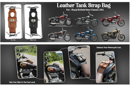 Genuine Leather Tank Strap Bag Compatible with Royal Enfield New Classic Reborn 350