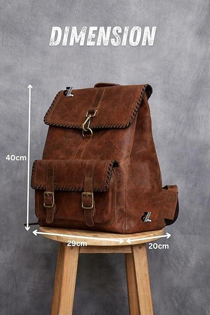 Genuine Leather Vintage Backpack Large Capacity Travel Bag /Professional Use (Brown)
