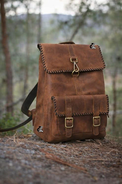 Genuine Leather Vintage Backpack Large Capacity Travel Bag /Professional Use (Brown)