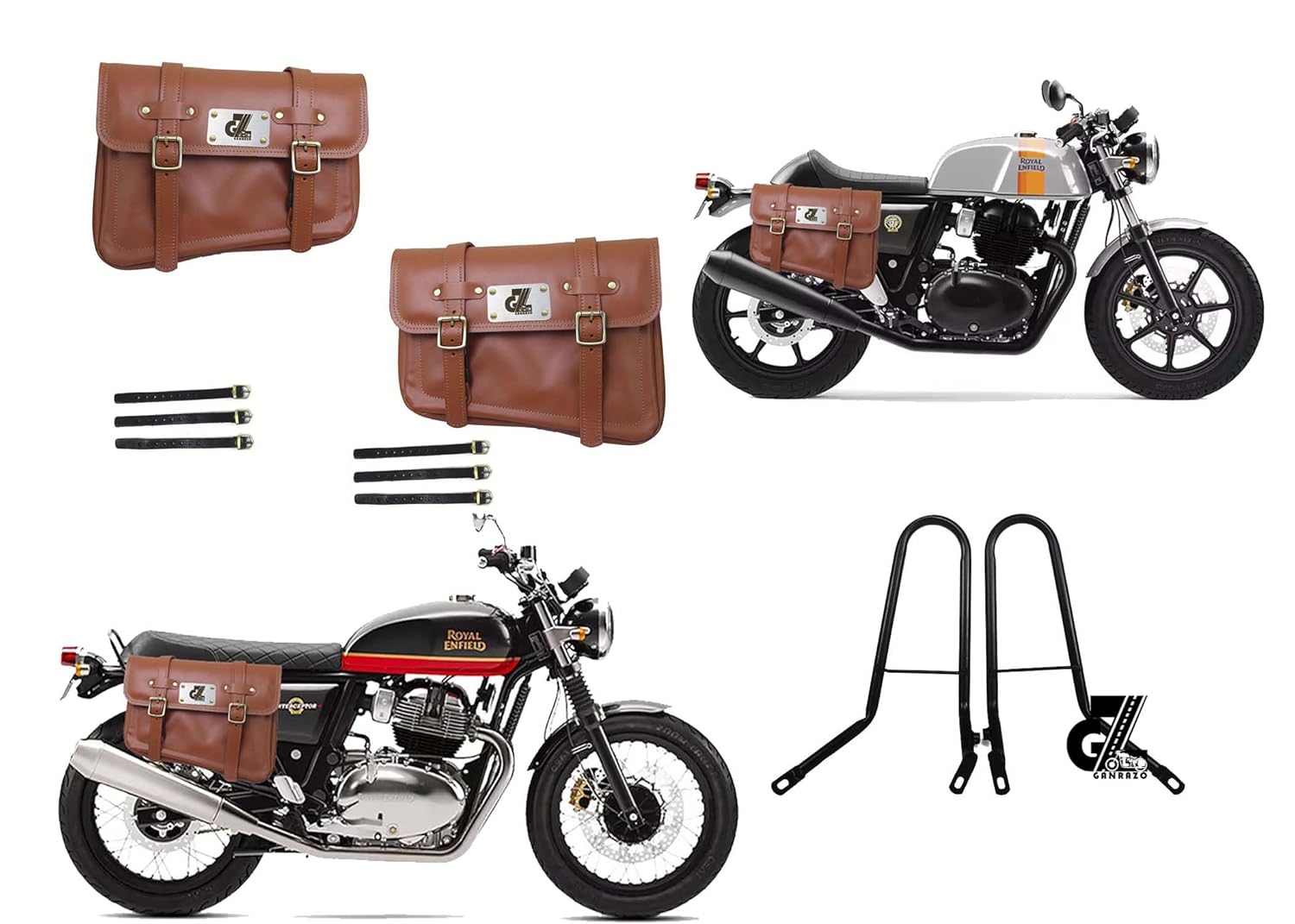 Leathe Saddle Pannier Bag Pair Tan Color with Mount for Interceptor & Continental Gt 650