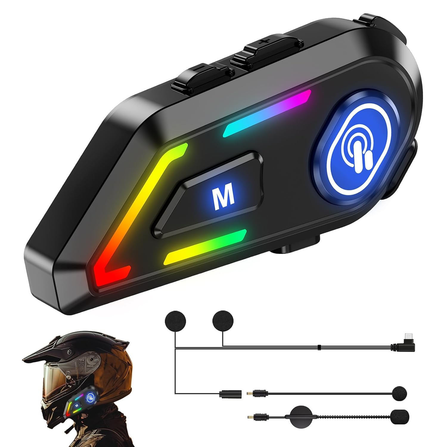 EDYELL Motorcycle Helmet Bluetooth on ear Headset, Connects to 2 Phones at The Same Time Using Music & GPS, IP67 Waterproof, Supports Android & iOS, Compatible with All Helmets