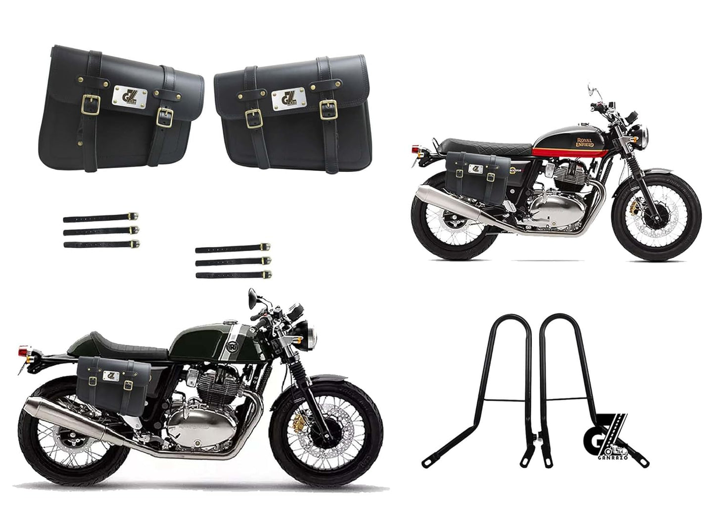 Leathe Saddle Pannier Bag Pair Black Color with Mount for Interceptor & Continental Gt 650