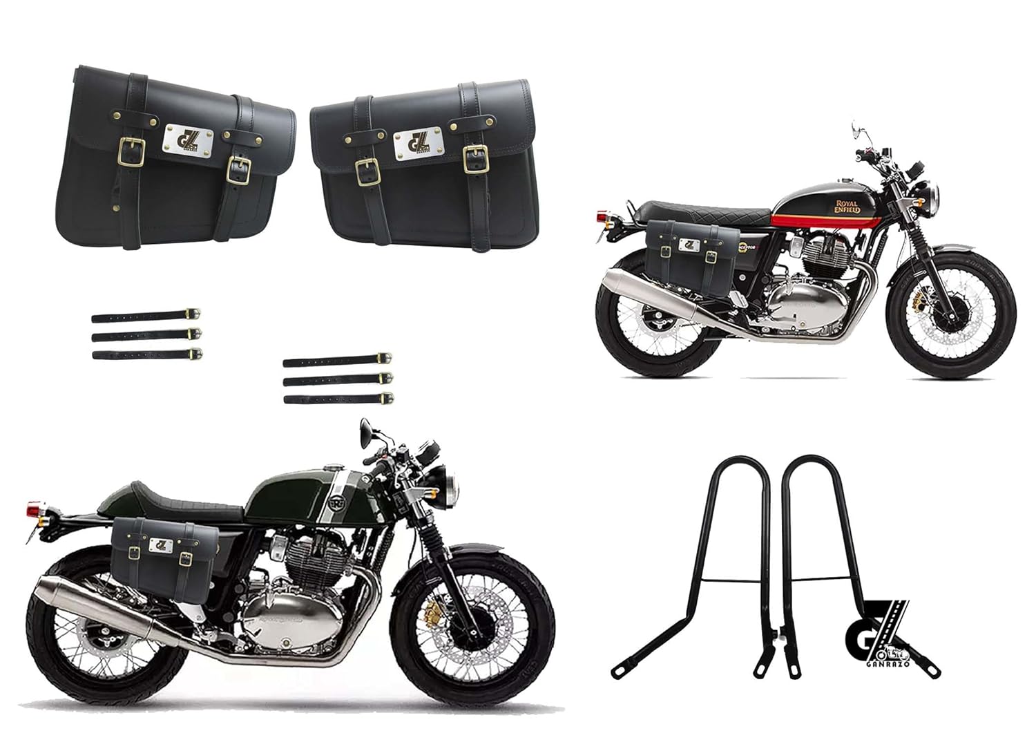 Leathe Saddle Pannier Bag Pair Black Color with Mount for Interceptor & Continental Gt 650