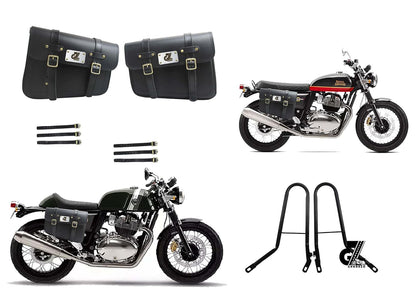 Leathe Saddle Pannier Bag Pair Black Color with Mount for Interceptor & Continental Gt 650