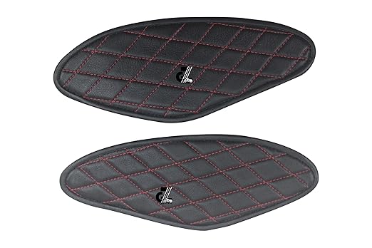 Genuine Leather Diamond Black Tank Pads with Black Thread Compatible with Royal Enfield Hunter 350