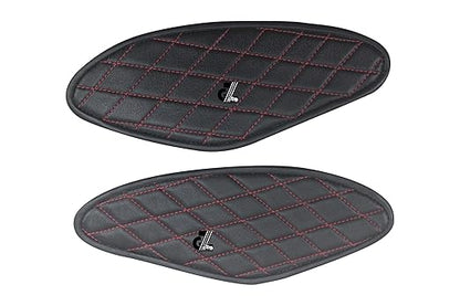 Genuine Leather Diamond Black Tank Pads with Black Thread Compatible with Royal Enfield Hunter 350