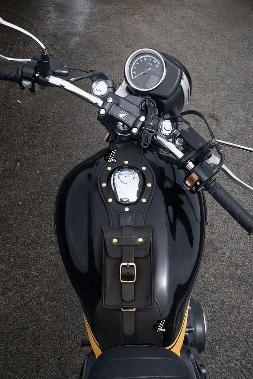 Genuine Leather Motorcycle Tank Strap with Pouch Compatible with Honda Hness CB350
