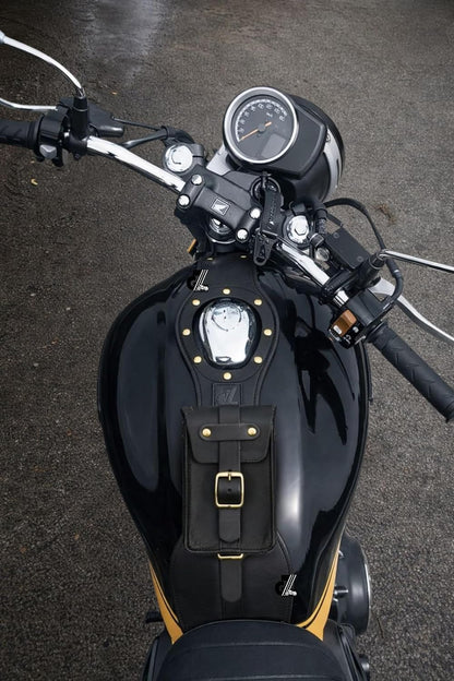 Genuine Leather Motorcycle Tank Strap with Pouch Compatible with Honda Hness CB350