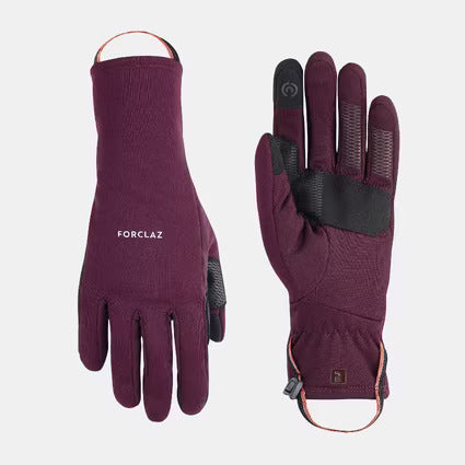 FORCLAZ Adult Trekking Tactile Stretch Winter Gloves MT500 Burgundy