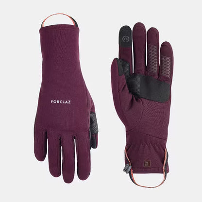 FORCLAZ Adult Trekking Tactile Stretch Winter Gloves MT500 Burgundy