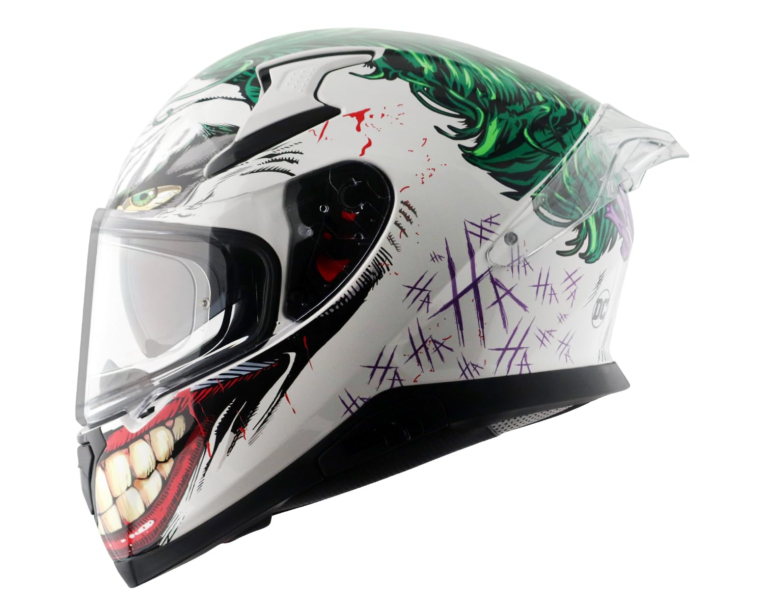 Axor Apex Dc Joker Full Face Dual Visor Helmet with Pinlock Fitted Outer Clear Visor and Inner Smoke Sun Visor White Green