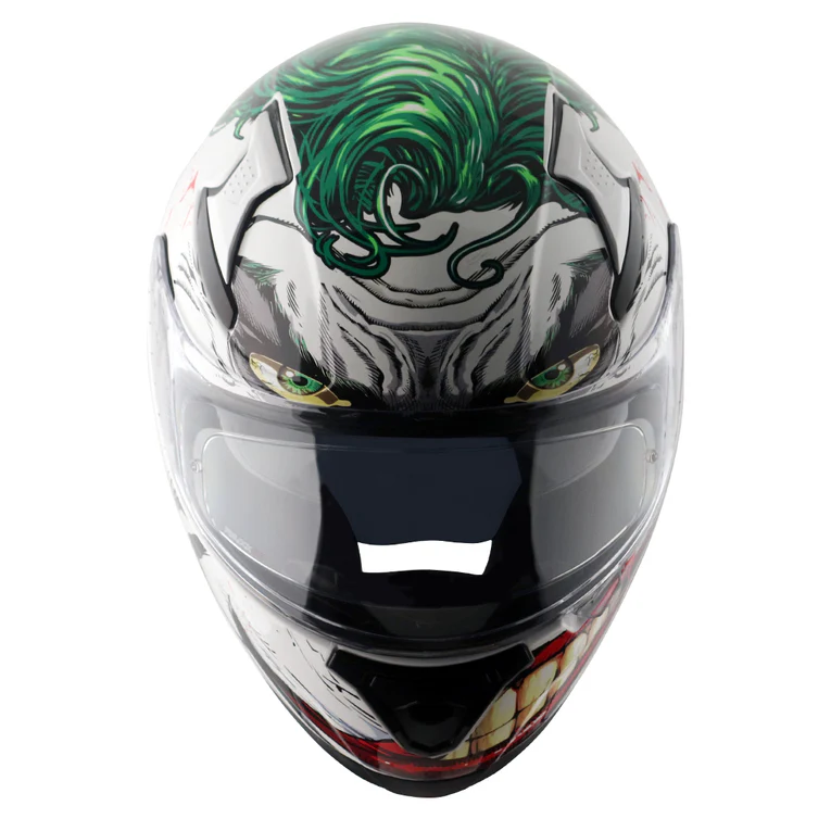 Axor Apex Dc Joker Full Face Dual Visor Helmet with Pinlock Fitted Outer Clear Visor and Inner Smoke Sun Visor White Green