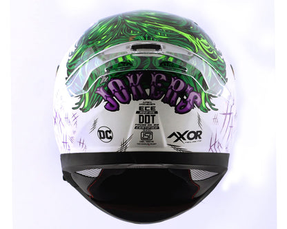 Axor Apex Dc Joker Full Face Dual Visor Helmet with Pinlock Fitted Outer Clear Visor and Inner Smoke Sun Visor White Green