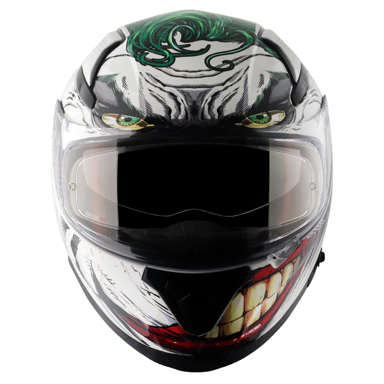 Axor Apex Dc Joker Full Face Dual Visor Helmet with Pinlock Fitted Outer Clear Visor and Inner Smoke Sun Visor White Green