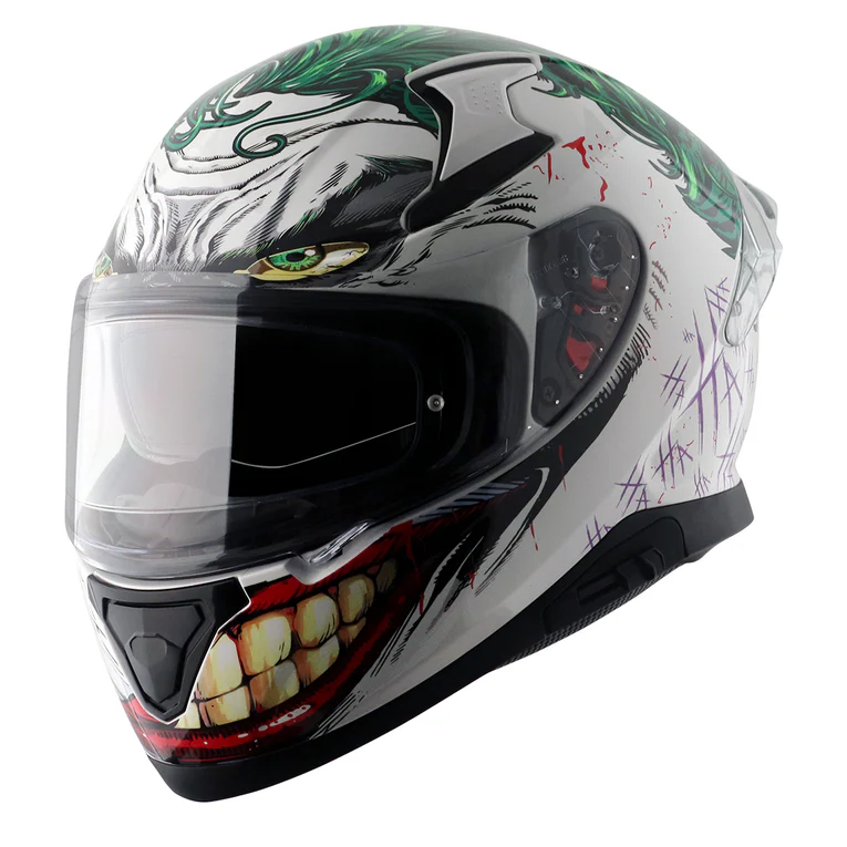 Axor Apex Dc Joker Full Face Dual Visor Helmet with Pinlock Fitted Outer Clear Visor and Inner Smoke Sun Visor White Green