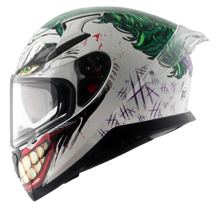 Axor Apex Dc Joker Full Face Dual Visor Helmet with Pinlock Fitted Outer Clear Visor and Inner Smoke Sun Visor White Green